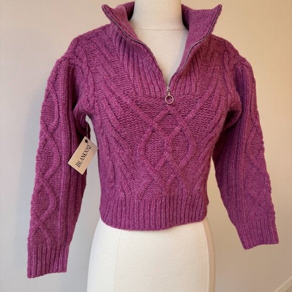 NWT  BLANKNYC Raspberry Half Zip Cable Knit Sweater - Picture 3 of 6